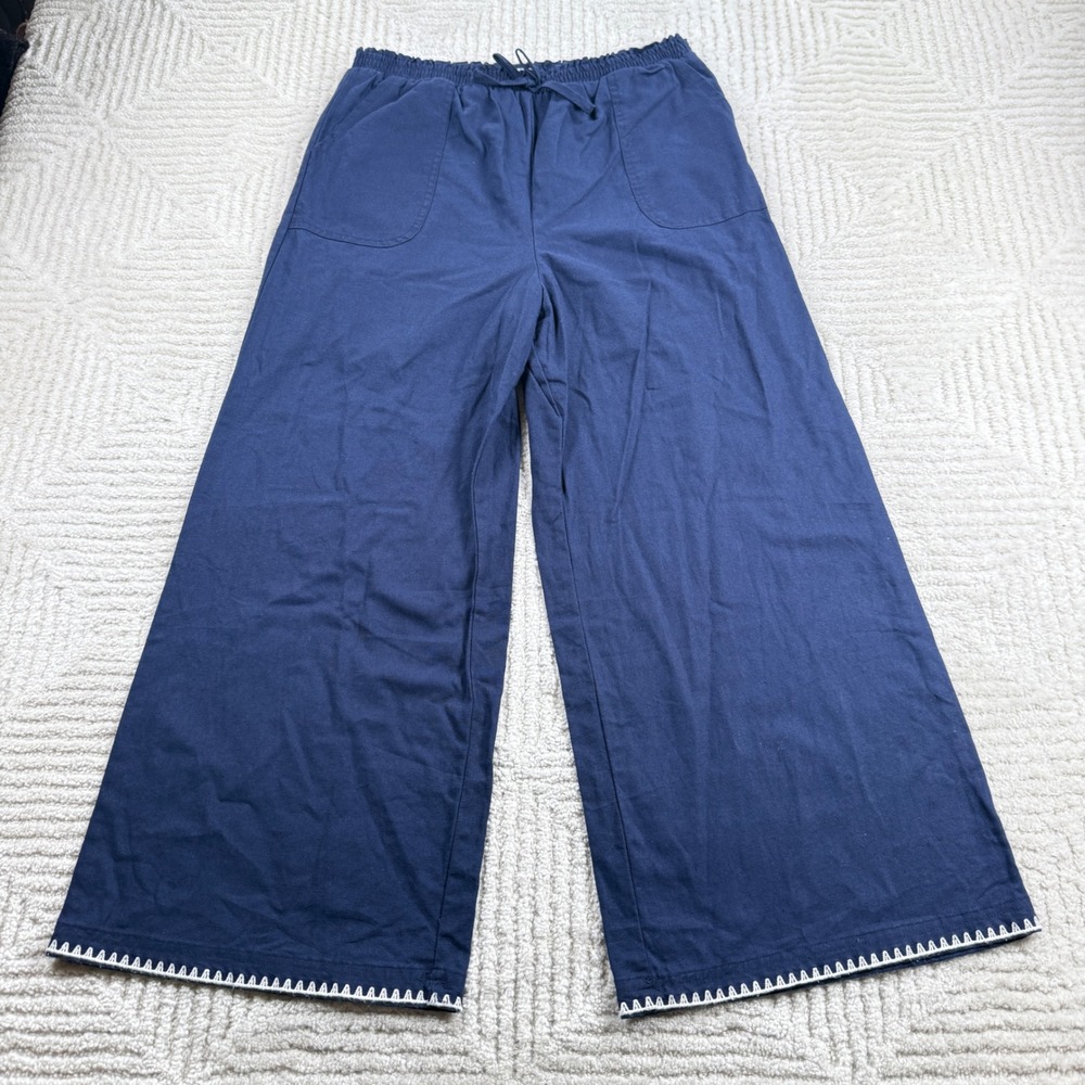 a loves a Wide Leg Pants Girls XL Navy Linen Boho Coastal Nautical Beach Resort